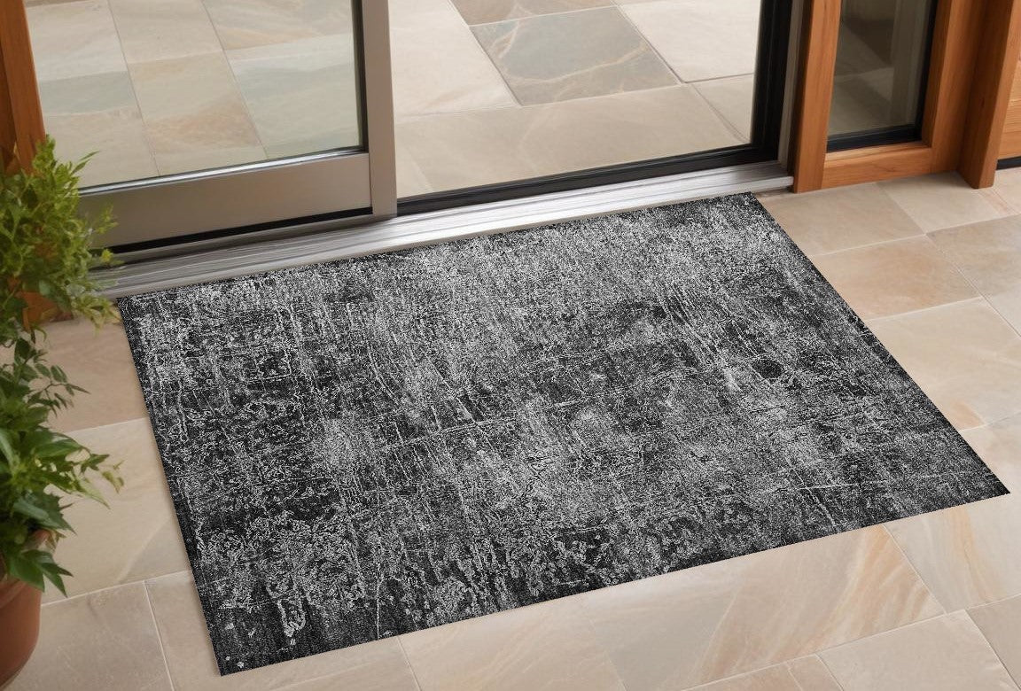 2' X 3' Gray Abstract Washable Non Skid Indoor Outdoor Area Rug