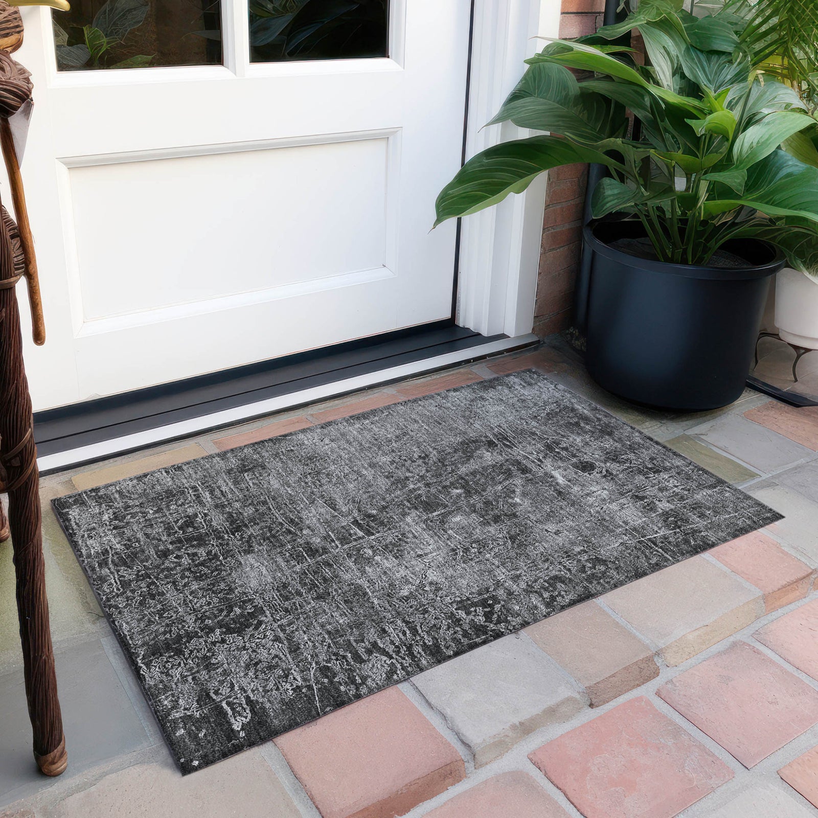 2' X 3' Gray Abstract Washable Non Skid Indoor Outdoor Area Rug