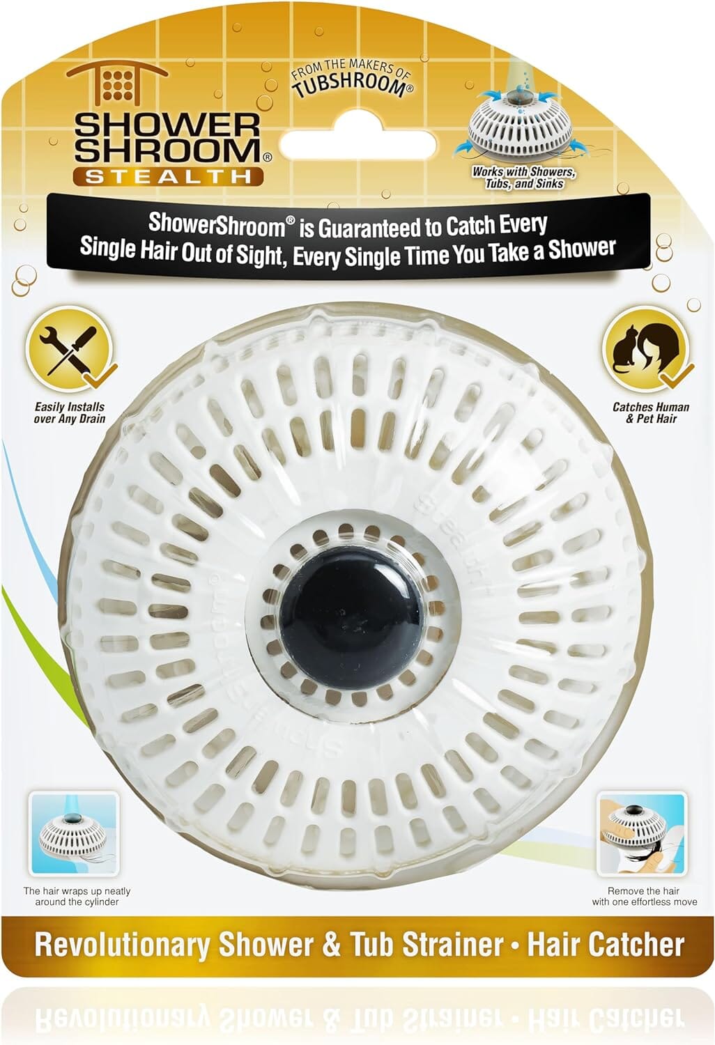 ShowerShroom Stealth Shower Hair Drain Catcher - Hair Stopper for Shower Drain, Bathtub, and Bathroom Sink