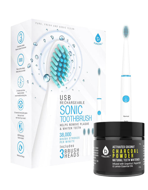 Load image into Gallery viewer, USB Rechargeable Electric Toothbrush + Freebie Activated Coconut Charcoal Powder Natural Teeth Whitener
